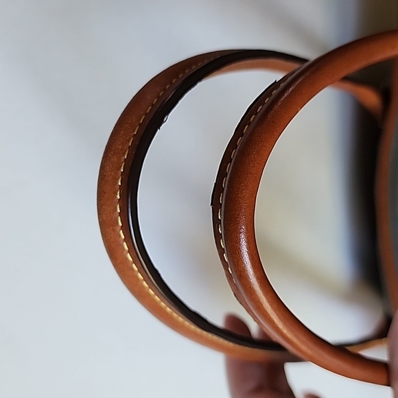 DOONEY & BOURKE Grey Pebbled Leather Two Handle Tote Bag with Tan Leather Trim - Picture 7 of 16